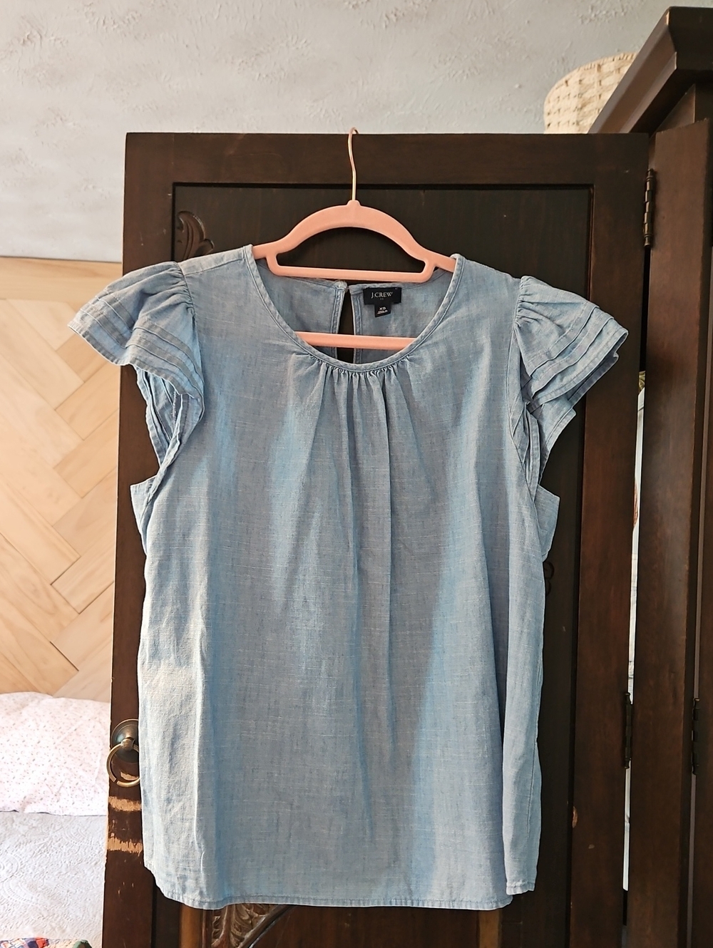 J. Crew Light Chambray Flutter Sleeve Blouse